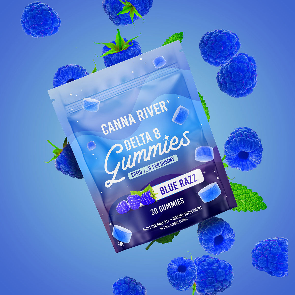 Canna River Delta 8 Gummies 25mg 30 Count - Blue Razz